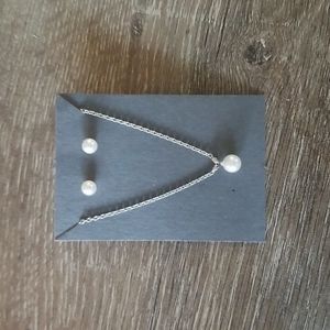 Silver Premium Akoya Cultured Pearl Earrings, 5mm & Pearl Pendant Necklace, 6mm